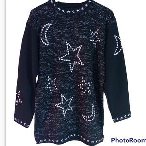 Vintage rhinestone celestial pattern whimsigoth oversized wool blend sweater